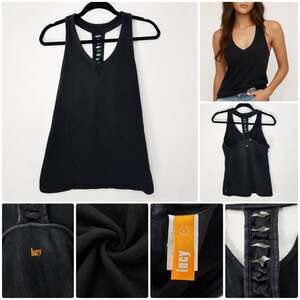 Lucy Black Ladder Back Racerback Yoga Tank Top Size L